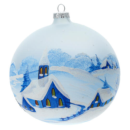 Christmas ball with snowy village by night in blown glass 150 mm 1