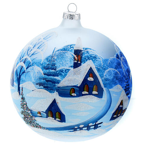 Christmas tree ball ornament snowy village blown glass 150 mm 6