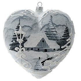 Heart Christmas tree ornament white silver streetlamp blown glass