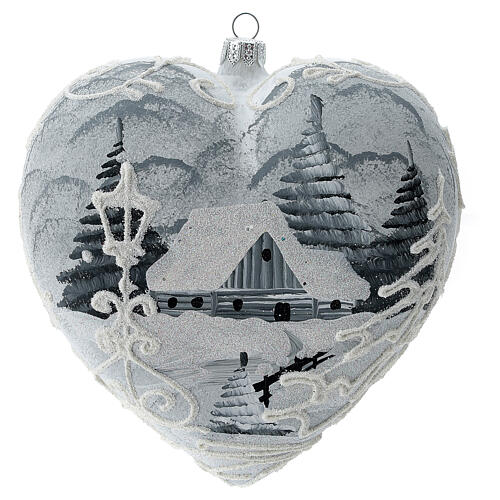 Heart Christmas tree ornament white silver streetlamp blown glass 1