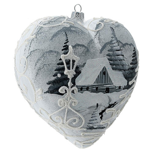 Heart Christmas tree ornament white silver streetlamp blown glass 3