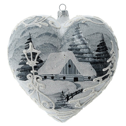 Heart Christmas tree ornament white silver streetlamp blown glass 4