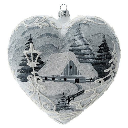Heart Christmas tree ornament white silver streetlamp blown glass 5