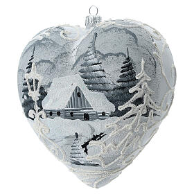 Boule Noël coeur blanc argent réverbère verre soufflé