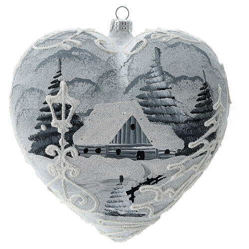 Boule Noël coeur blanc argent réverbère verre soufflé 1