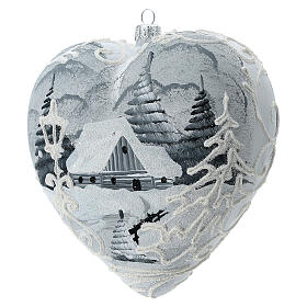 Pallina Natale 150 mm cuore bianco argento lampione vetro soffiato