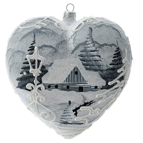 Pallina Natale 150 mm cuore bianco argento lampione vetro soffiato 1