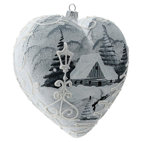 Pallina Natale 150 mm cuore bianco argento lampione vetro soffiato 3