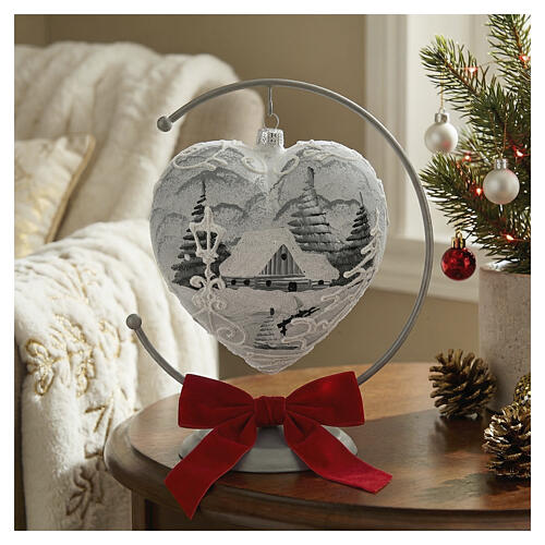 Pallina Natale 150 mm cuore bianco argento lampione vetro soffiato 2
