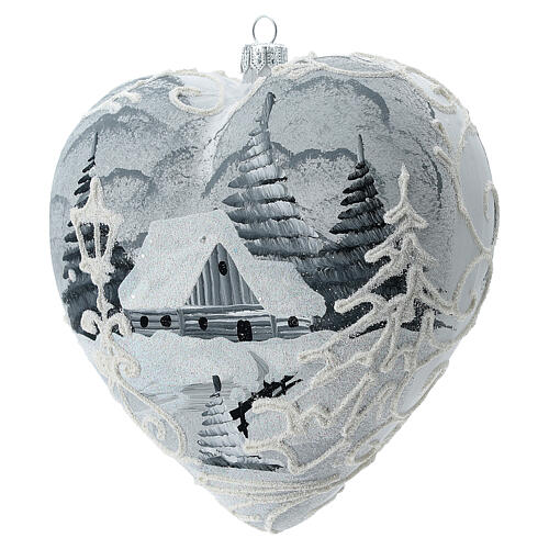 Pallina Natale 150 mm cuore bianco argento lampione vetro soffiato 3