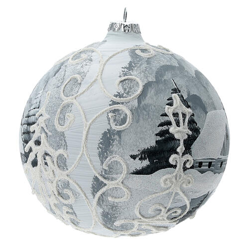Glass Christmas tree ball ornament white frame silver village 150 mm 4
