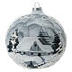 Boule Noël encadrement blanc village argent verre soufflé 150 mm s1