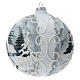 Boule Noël encadrement blanc village argent verre soufflé 150 mm s3