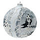 Boule Noël encadrement blanc village argent verre soufflé 150 mm s4