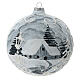 Boule Noël encadrement blanc village argent verre soufflé 150 mm s5