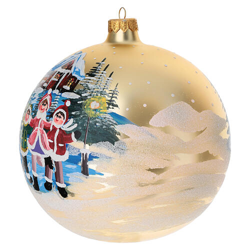 Christbaumkugel aus Glas mit Winterdorf und Kindern gold, 150 mm 3