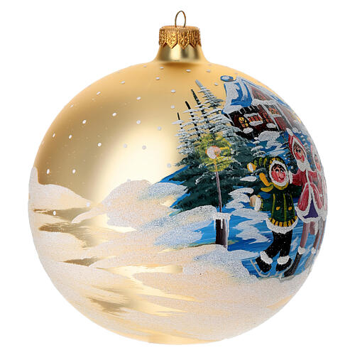 Christbaumkugel aus Glas mit Winterdorf und Kindern gold, 150 mm 4
