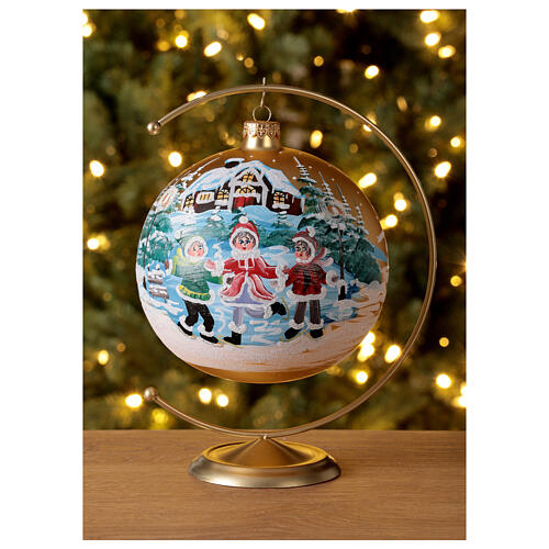 Boule Noël village enfants verre soufflé 150 mm 2