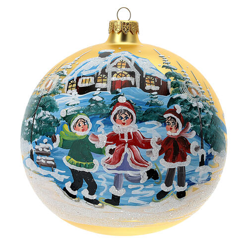 Pallina Natale villaggio bambini vetro soffiato 150 mm 1