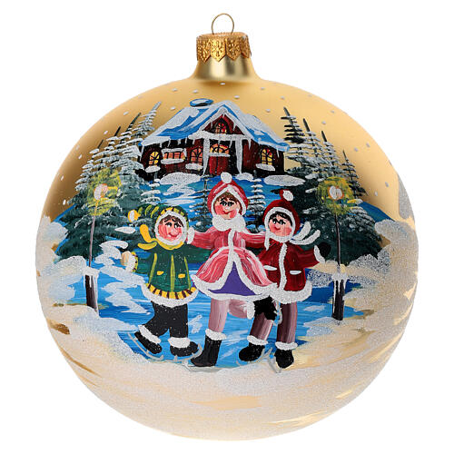 Pallina Natale villaggio bambini vetro soffiato 150 mm 1