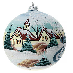 Glass Christmas ball snowy red roof houses 150 mm