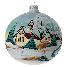 Glass Christmas ball snowy red roof houses 150 mm