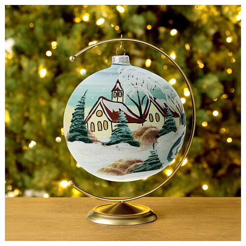 Glass Christmas ball snowy red roof houses 150 mm 3