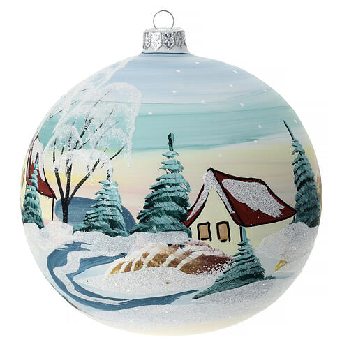 Glass Christmas ball snowy red roof houses 150 mm 5