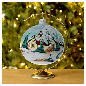 Glass Christmas ball snowy red roof houses 150 mm