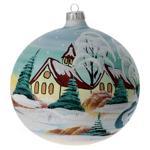 Glass Christmas ball snowy red roof houses 150 mm 1