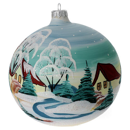 Glass Christmas ball snowy red roof houses 150 mm 3