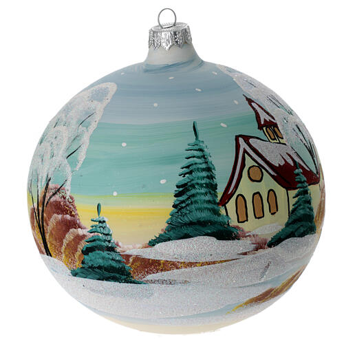 Glass Christmas ball snowy red roof houses 150 mm 4