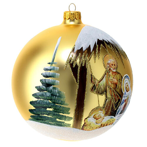 Nativity Christmas ball ornament gold blown glass 150 mm 3