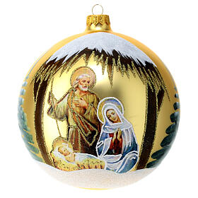 Pallina Natale oro Natività Sacra Famiglia vetro soffiato 150 mm