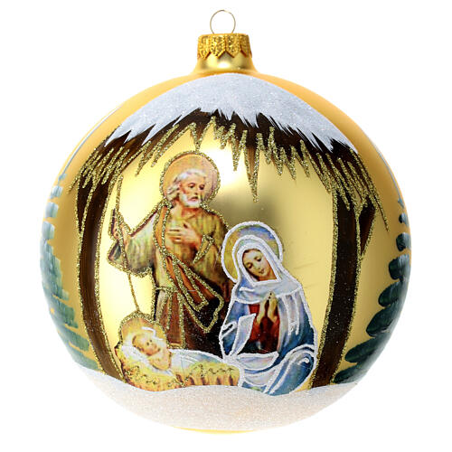 Pallina Natale oro Natività Sacra Famiglia vetro soffiato 150 mm 1