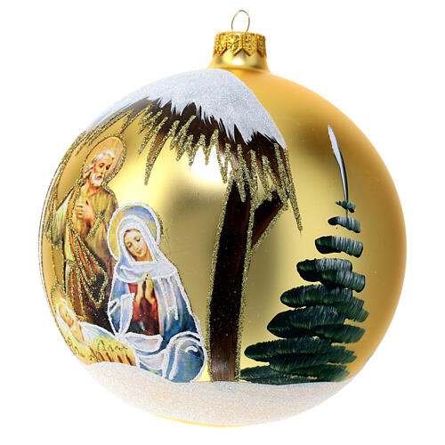 Pallina Natale oro Natività Sacra Famiglia vetro soffiato 150 mm 2
