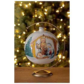 Christbaumkugel aus Glas mit Motiv der Weihnachtsgeschichte weiß, 150 mm