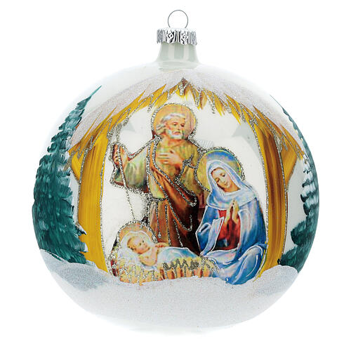 Christbaumkugel aus Glas mit Motiv der Weihnachtsgeschichte weiß, 150 mm 1