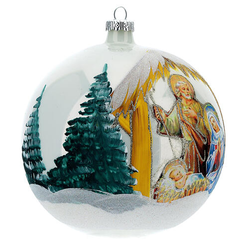 Pallina Natale Natività sfondo bianco vetro soffiato 150 mm 4