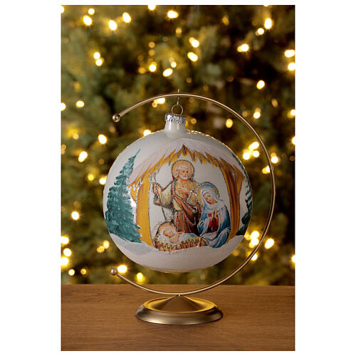 Bola de Natal Natividade fundo branco vidro soprado 150 mm 2