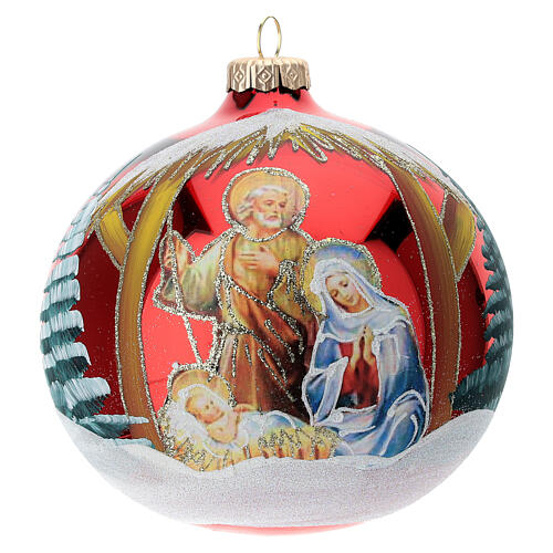 Christbaumkugel aus Glas mit Motiv der Heiligen Familie rot, 150 mm 1