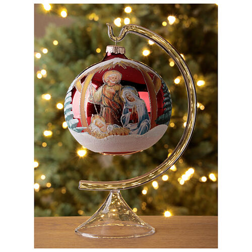 Boule sapin Noël Sainte Famille base rouge verre soufflé 120 mm 2