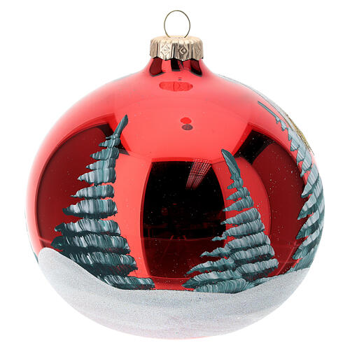 Boule sapin Noël Sainte Famille base rouge verre soufflé 120 mm 5