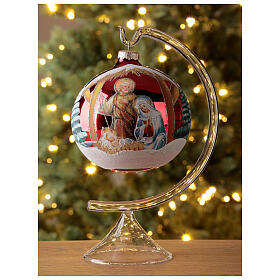 Pallina albero Natale Sacra Famiglia base rossa vetro soffiato 120 mm