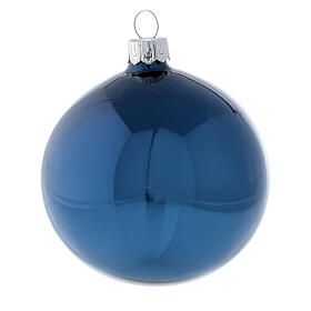 Boule sapin Noël bleu brillant verre soufflé 80 mm 6 pcs