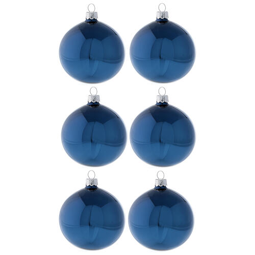 Pallina albero Natale blu lucido vetro soffiato 80 mm 6 pz 1