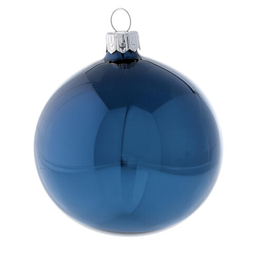 Bolas árvore de Natal vidro soprado azul polido 80 mm 6 unidades 2