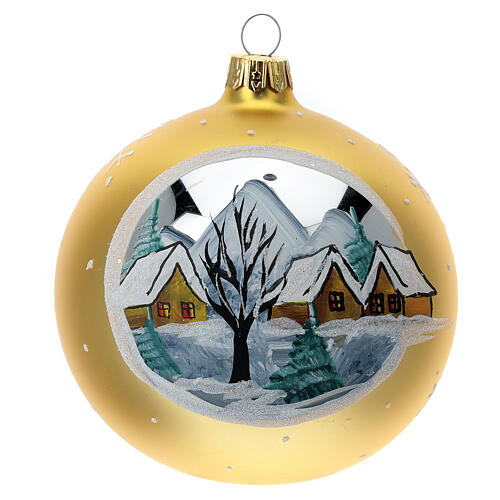 Christmas ball gold mountain village blown glass 100 mm 1