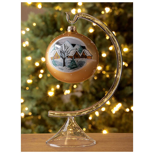 Christmas ball gold mountain village blown glass 100 mm 2
