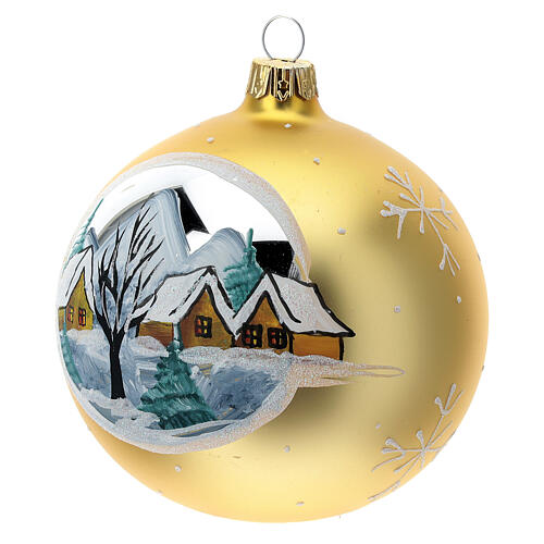 Christmas ball gold mountain village blown glass 100 mm 3